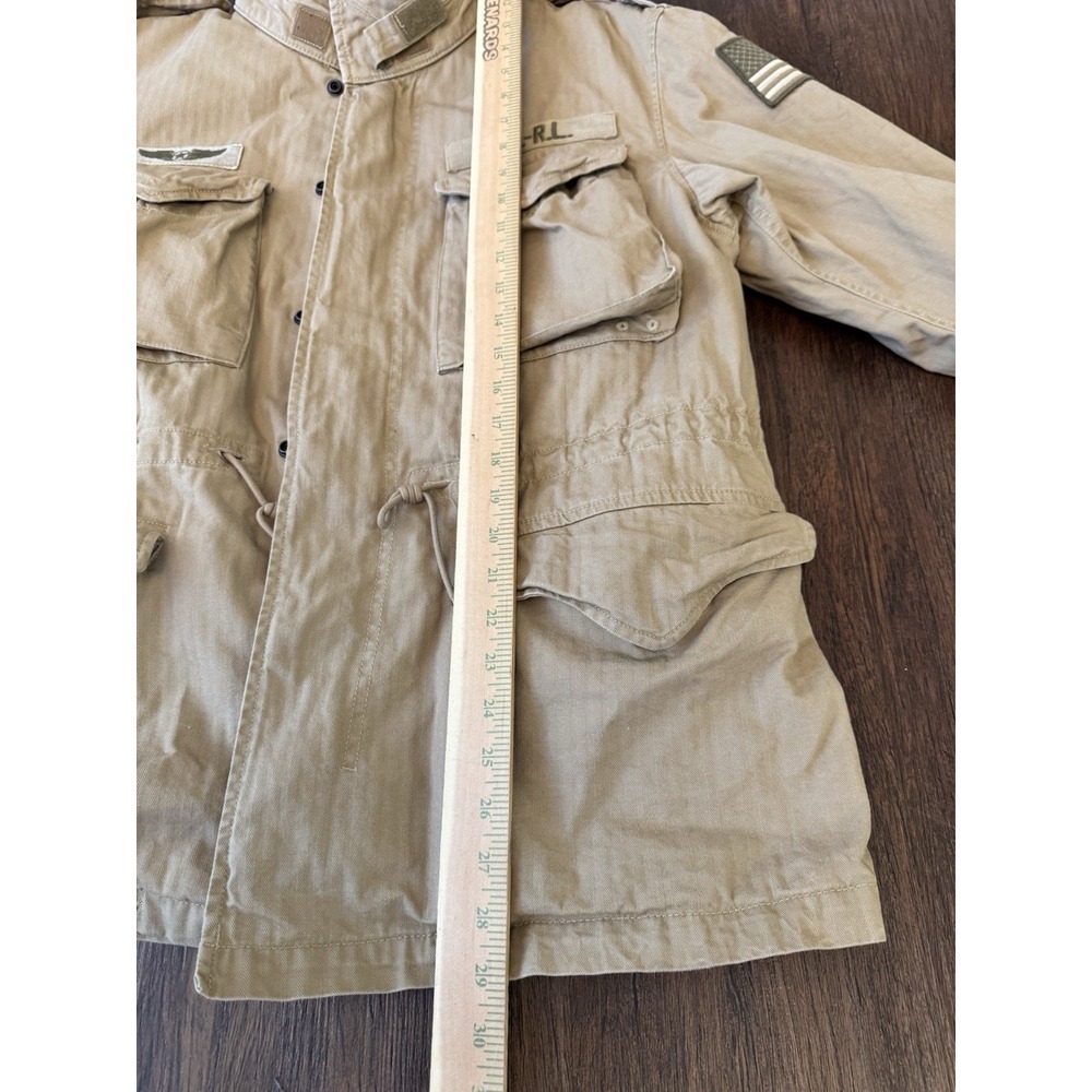 Polo Ralph Lauren Military Field Jacket Tan Khaki Herringbone Twill Patches L - Picture 10 of 16